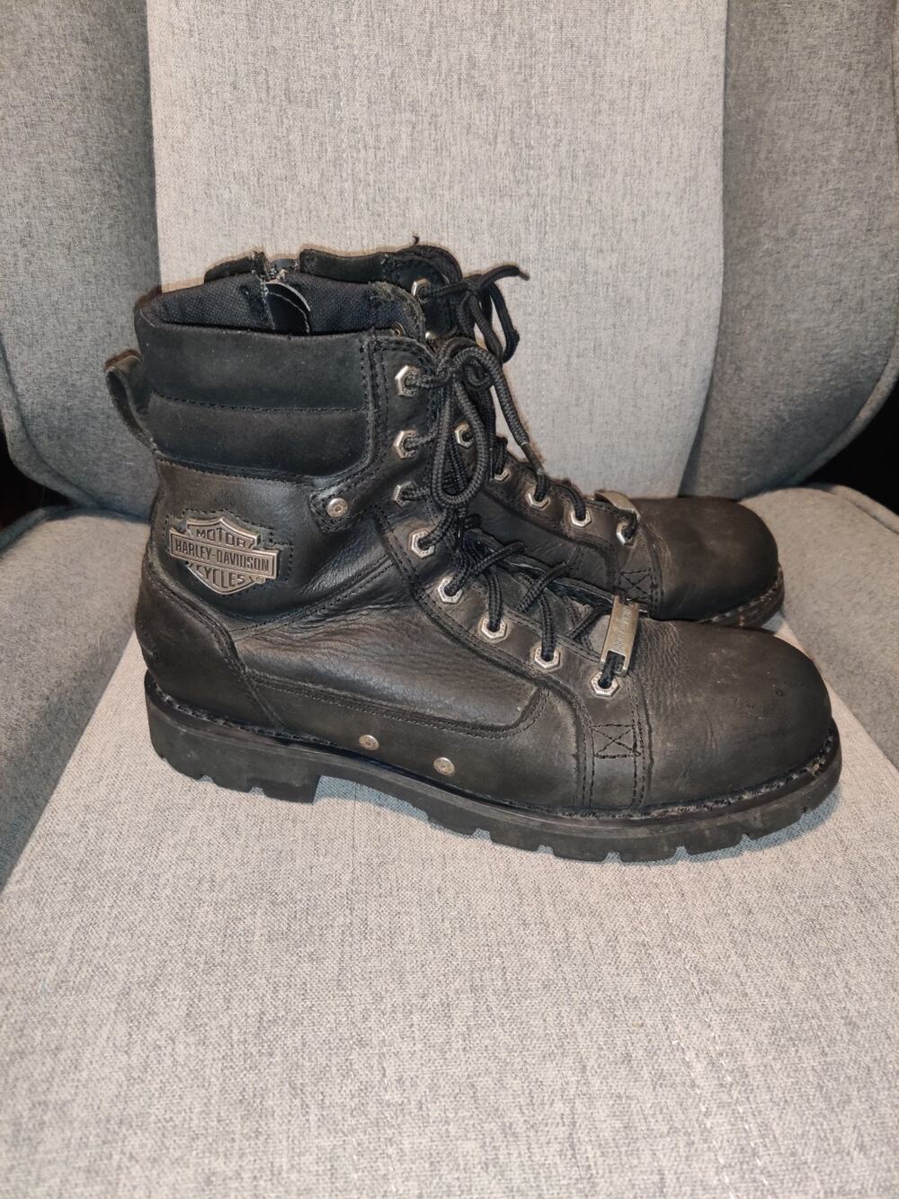Harley-Davidson Leather Style Zip-Up Boots 94339 Motorcycle Boots Size 7.5 Men